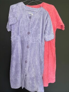 STANHERMAN small Plush Button-Front robes 1 each: Lavender and Coral vintage